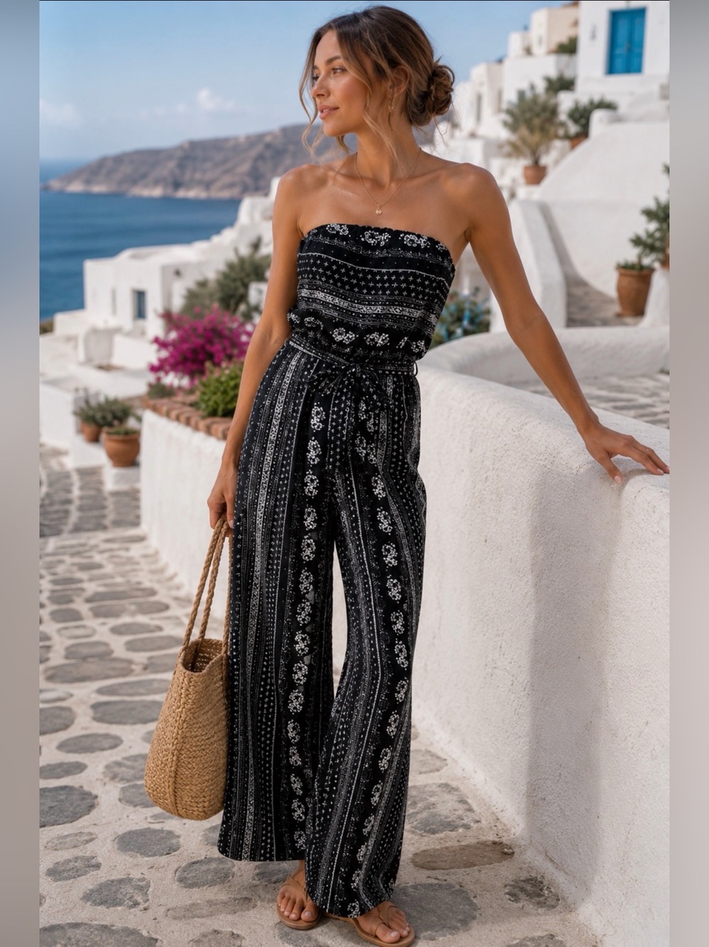 Rue21 Black and White Tiered Strapless Jumpsuit